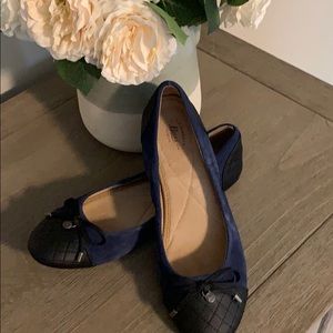 Blue with black leather flats